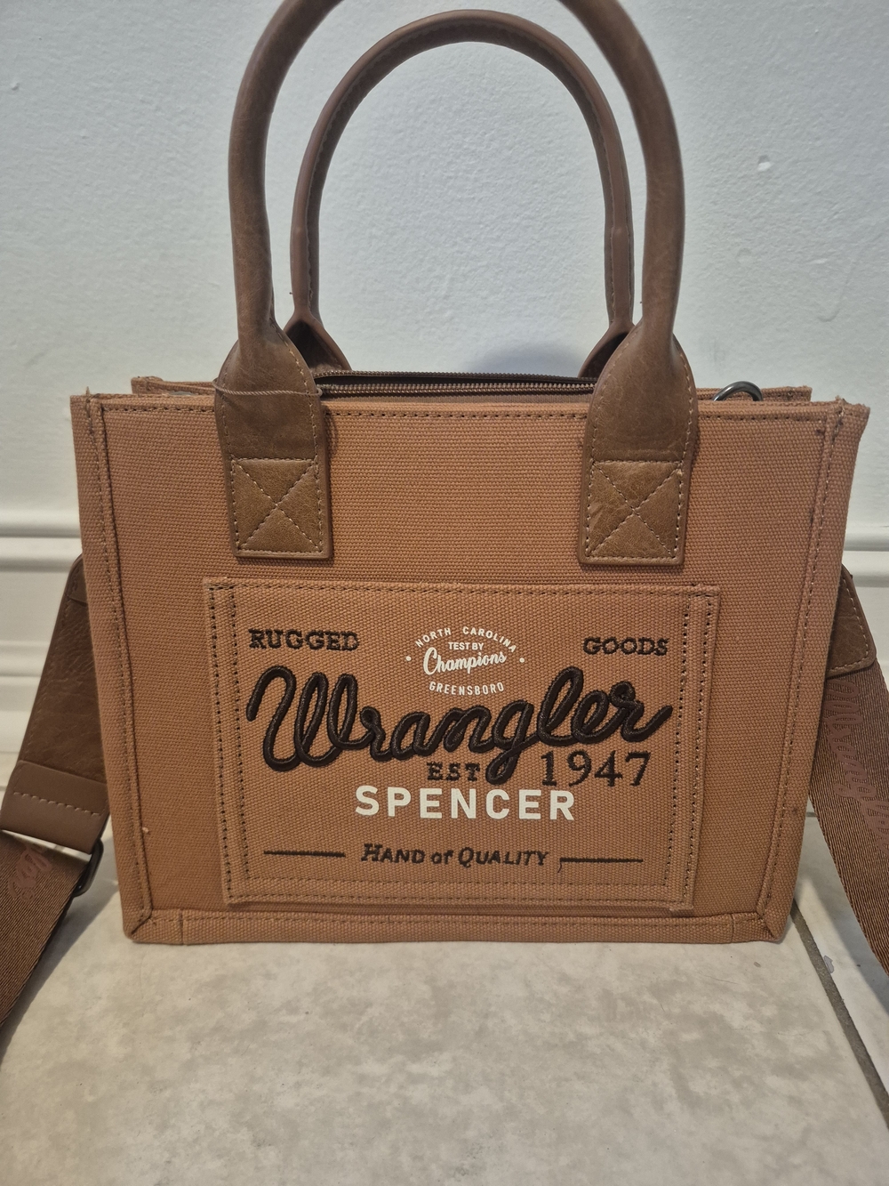Wrangler Brown Canvas Tote Crossbody with Leather Trim